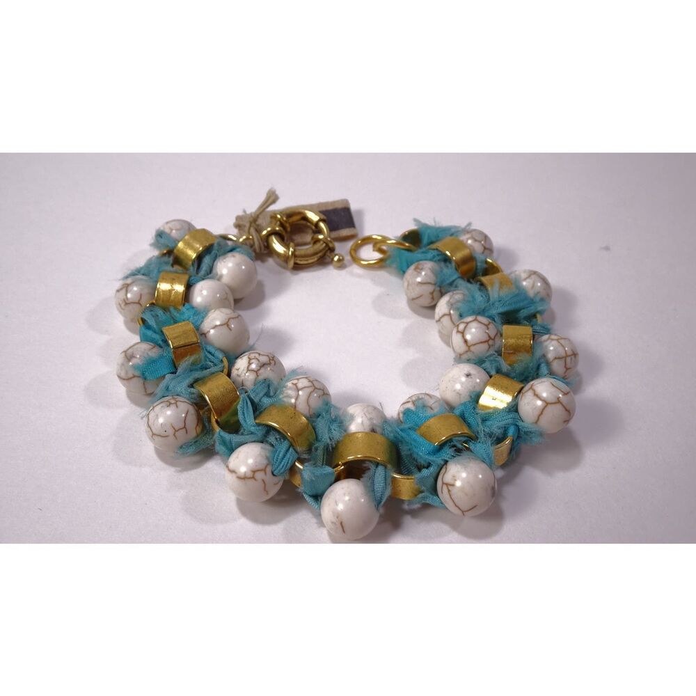 Neiman Marcus Lee Angel Women's Howlite Brass Turq Fringe Bracelet NWT 240